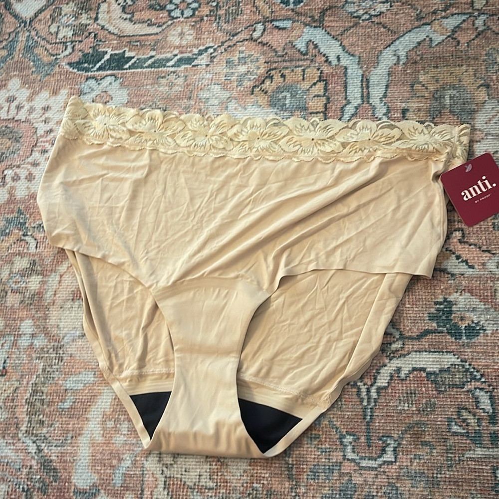 ANTI By Proof 2 Lace Trim High Rise Leak Resistant Briefs 3X Nude/Brown - Picture 4 of 7